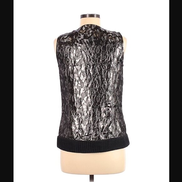 Tory Burch Tank Top 8 Lamé Wool Metallic Sleeveless Leopard Animal Black Luxury - Picture 5 of 6